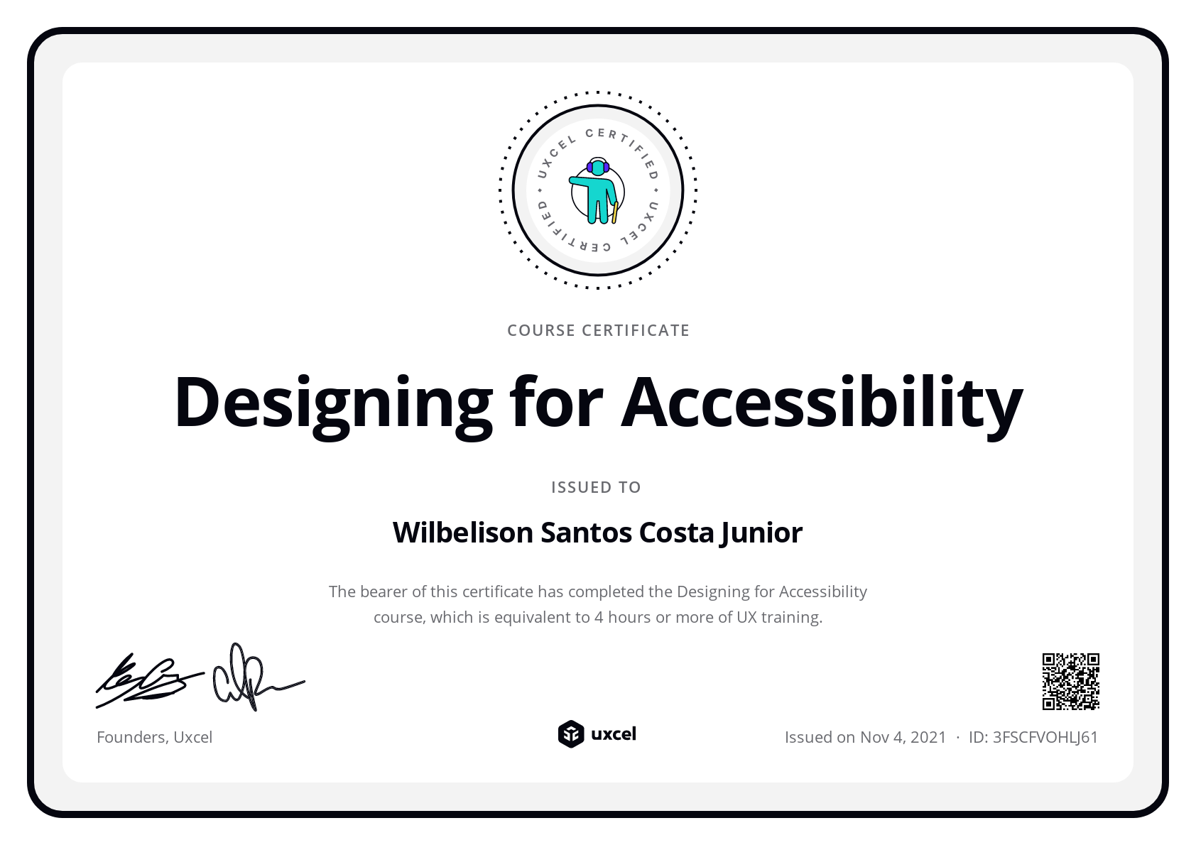 Wilbelison Santos Costa Junior's certificate
